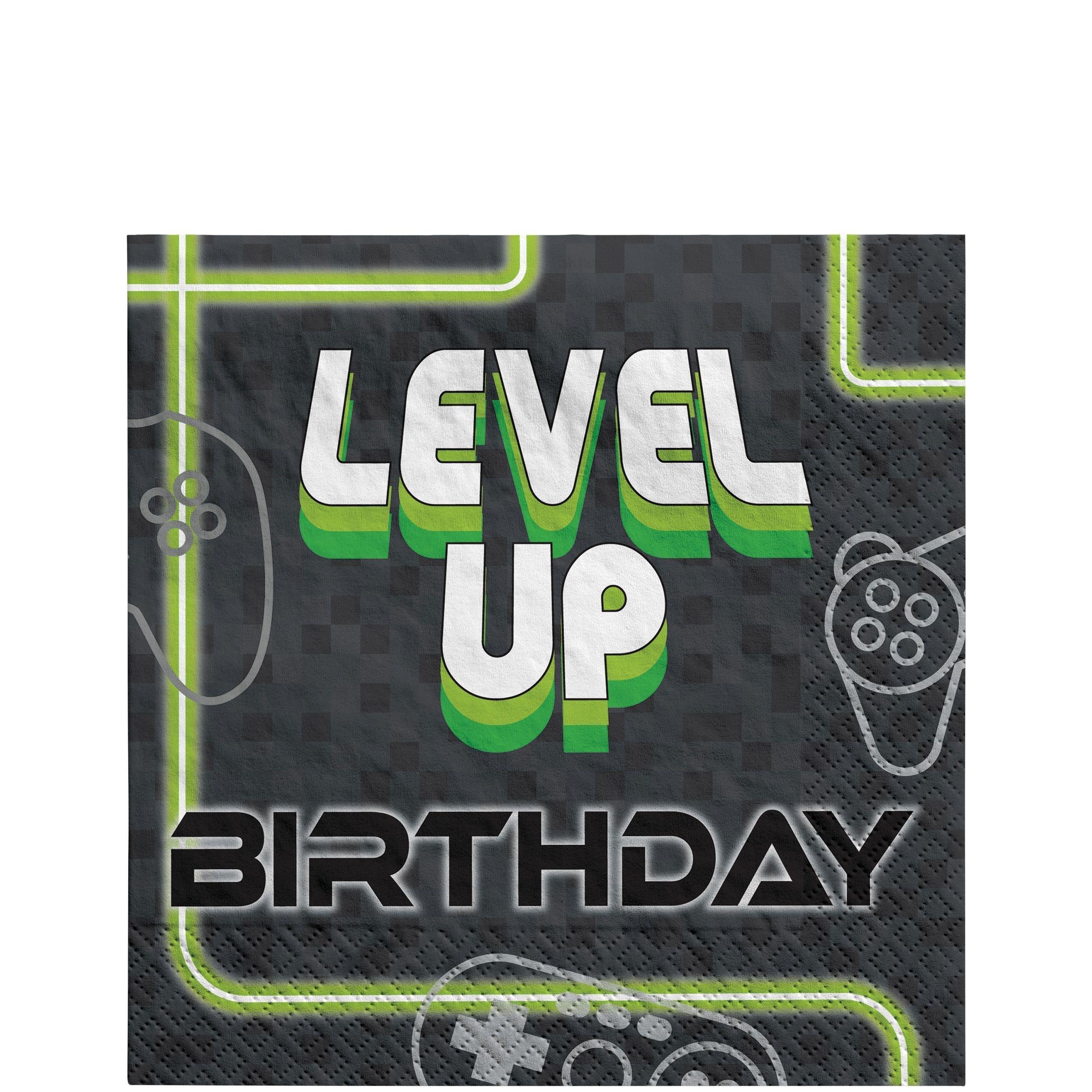 Level Up Birthday Party Supplies Pack for 8 Guests - Kit Includes Plates, Napkins, Table Cover, Banner Decoration, Scene Setter, Centerpiece & Favors with Bags